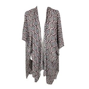 Cecico Coverup Women Small Pink Multicolor Geometric Short Sleeve Sheer Cardigan